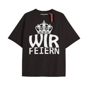 WIR FEIERN Unisex Oversize Yazılı Tshirt SİYAH