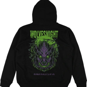 Wolves Night Siyah Oversize Unisex Kapüşonlu Sweatshirt Hoodie