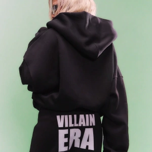 WOMEN Villain Era Tam Fermuarlı Kapşonlu Beyaz Metin Açıklaması Büyük Boy Gotik Altern Model 5207