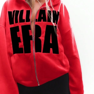 WOMEN Villain Era Tam Fermuarlı Kapşonlu Beyaz Metin Açıklaması Büyük Boy Gotik Altern Model 5207