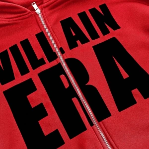 WOMEN Villain Era Tam Fermuarlı Kapşonlu Beyaz Metin Açıklaması Büyük Boy Gotik Altern Model 5207