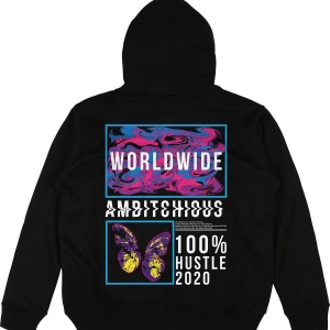 Worldwide Siyah Oversize Unisex Kapüşonlu Sweatshirt Hoodie