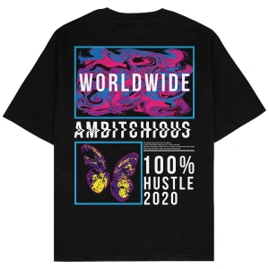 Worldwide Siyah Oversize Unisex T-shirt