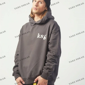 Y2K Ksg Oversıze Sweatshirt Hoodie Koyugrı KOD 2067 Gri