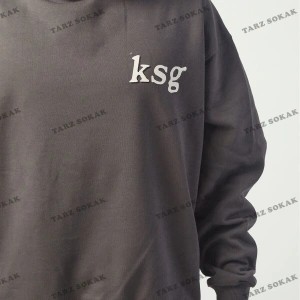 Y2K Ksg Oversıze Sweatshirt Hoodie Koyugrı KOD 2067 Gri