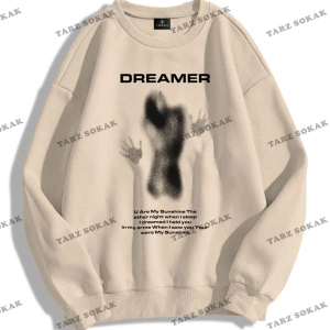 Y2K Unisex Dreamer Bisiklet Yaka Sweatshirt Hoodie KOD 1757 Gri