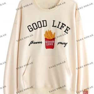 Y2K Unisex Ekru Bts Good Life Sweatshirt KOD 2058