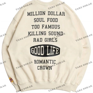 Y2K Unisex Ekru Bts Good Life Sweatshirt KOD 2058