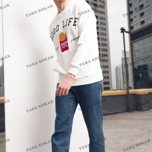 Y2K Unisex Ekru Bts Good Life Sweatshirt KOD 2058