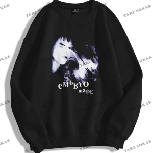 Y2K Unisex Embryo By Bisiklet Yaka Sweatshirt Hoodie KOD 1754 Siyah