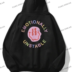 Y2K Unisex Emotionally Sweatshirt KOD 1553 Siyah