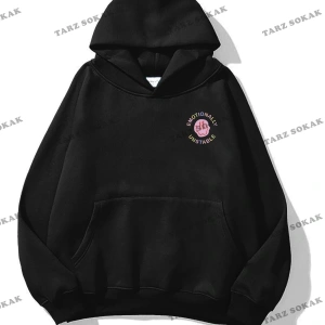 Y2K Unisex Emotionally Sweatshirt KOD 1553 Siyah