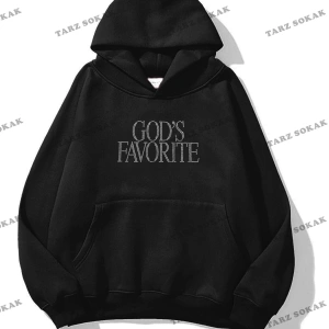 Y2K Unisex Gods Favorite Taş Görünümlü Baskılı Sweatshirt KOD 1589 Siyah