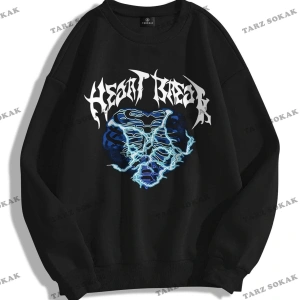 Y2K Unisex Heart Break Bisiklet Yaka Sweatshirt Hoodie KOD 1783 Siyah