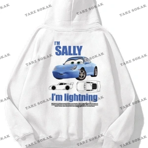 Y2K Unisex Im Sally Cars Sweatshirt KOD 1613 Beyaz