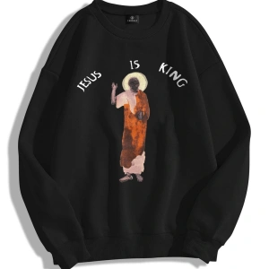 Y2K Unisex Jesus Is King Bisiklet Yaka Sweatshirt KOD 1806