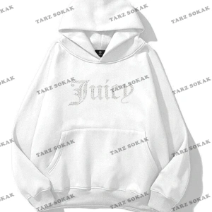 Y2K Unisex Juicy Taş Görünümlü Baskılı Sweatshirt KOD 1509 Beyaz