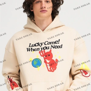 Y2K Unisex Lucky Come Sweatshirt Hoodie KOD 1933 Gri