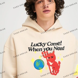Y2K Unisex Lucky Come Sweatshirt Hoodie KOD 1933 Gri