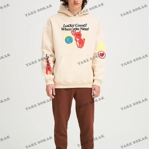 Y2K Unisex Lucky Come Sweatshirt Hoodie KOD 1933 Gri