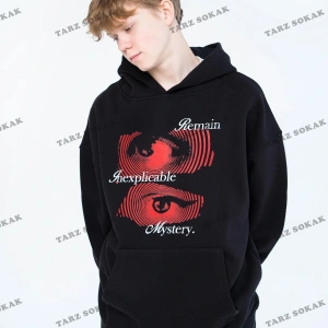 Y2K Unisex Remain Mystery Sweatshirt Hoodie KOD 1745 Siyah