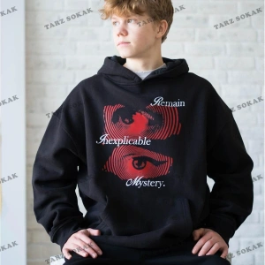 Y2K Unisex Remain Mystery Sweatshirt Hoodie KOD 1745 Siyah