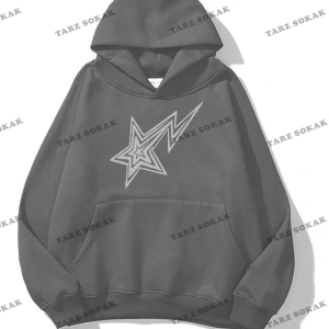 Y2K Unisex Shooting Star Sweatshirt KOD 1535 Gri