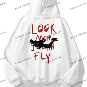 Y2K Unisex Smiley Look Mom Sweatshirt KOD 1493 Beyaz