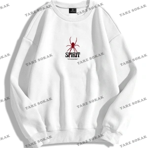 Y2K Unisex Spirit Bisiklet Yaka Sweatshirt KOD 1838 Beyaz
