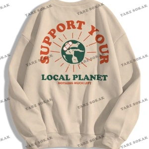 Y2K Unisex Support Your Planet Bisiklet Yaka Sweatshirt Hoodie KOD 1769