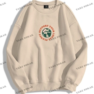Y2K Unisex Support Your Planet Bisiklet Yaka Sweatshirt Hoodie KOD 1769