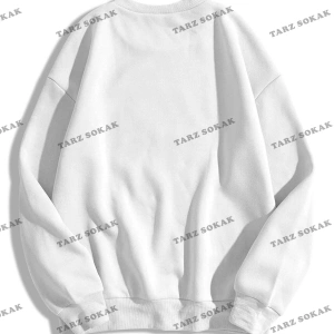 Y2K Unisex Usa Flag Bisiklet Yaka Sweatshirt KOD 1830 Beyaz