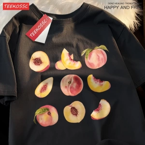 Y2k Vintage Tişört Tee 9 yolları yemek şeftali baskı