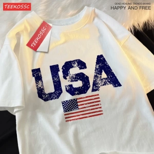 Y2k Vintage Tişört Tee Abd mektuplar amerikan bayrağı