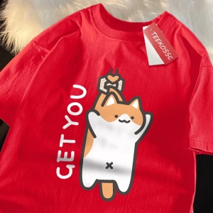 Y2k Vintage Tişört Tee Alıcı bebek eğlenceli kedi baskı japon