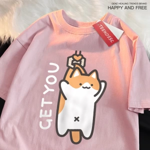Y2k Vintage Tişört Tee Alıcı bebek eğlenceli kedi baskı japon