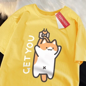 Y2k Vintage Tişört Tee Alıcı bebek eğlenceli kedi baskı japon