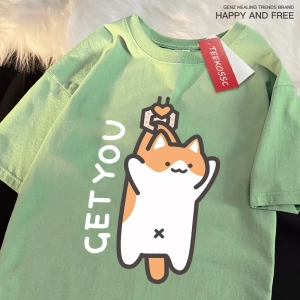 Y2k Vintage Tişört Tee Alıcı bebek eğlenceli kedi baskı japon