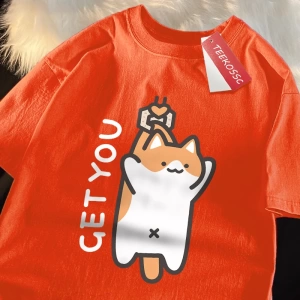 Y2k Vintage Tişört Tee Alıcı bebek eğlenceli kedi baskı japon