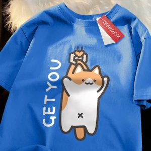 Y2k Vintage Tişört Tee Alıcı bebek eğlenceli kedi baskı japon