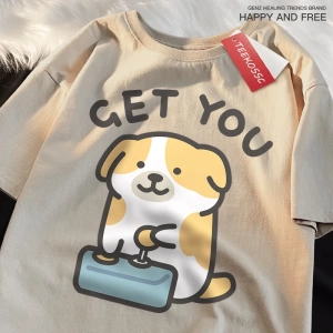 Y2k Vintage Tişört Tee Alıcı bebek eğlenceli köpek baskı