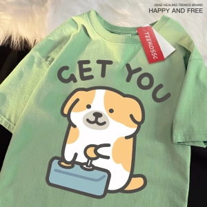 Y2k Vintage Tişört Tee Alıcı bebek eğlenceli köpek baskı