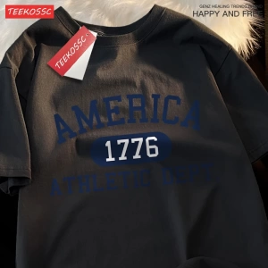 Y2k Vintage Tişört Tee Amerika 1776 atletik borç mektup