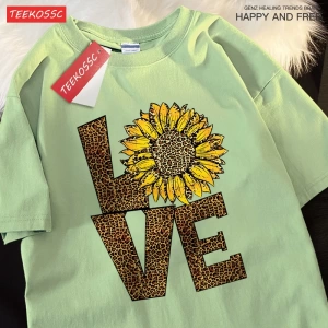 Y2k Vintage Tişört Tee Aşk leopar ayçiçeği