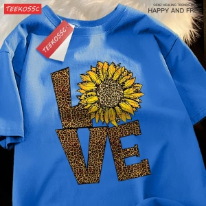 Y2k Vintage Tişört Tee Aşk leopar ayçiçeği