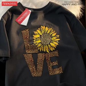 Y2k Vintage Tişört Tee Aşk leopar ayçiçeği
