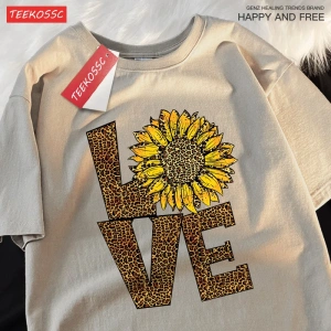 Y2k Vintage Tişört Tee Aşk leopar ayçiçeği