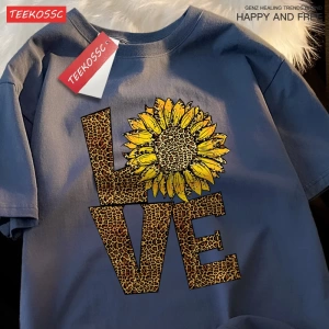 Y2k Vintage Tişört Tee Aşk leopar ayçiçeği