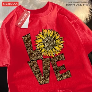 Y2k Vintage Tişört Tee Aşk leopar ayçiçeği