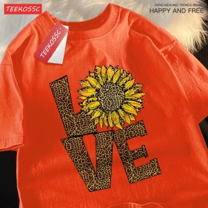 Y2k Vintage Tişört Tee Aşk leopar ayçiçeği